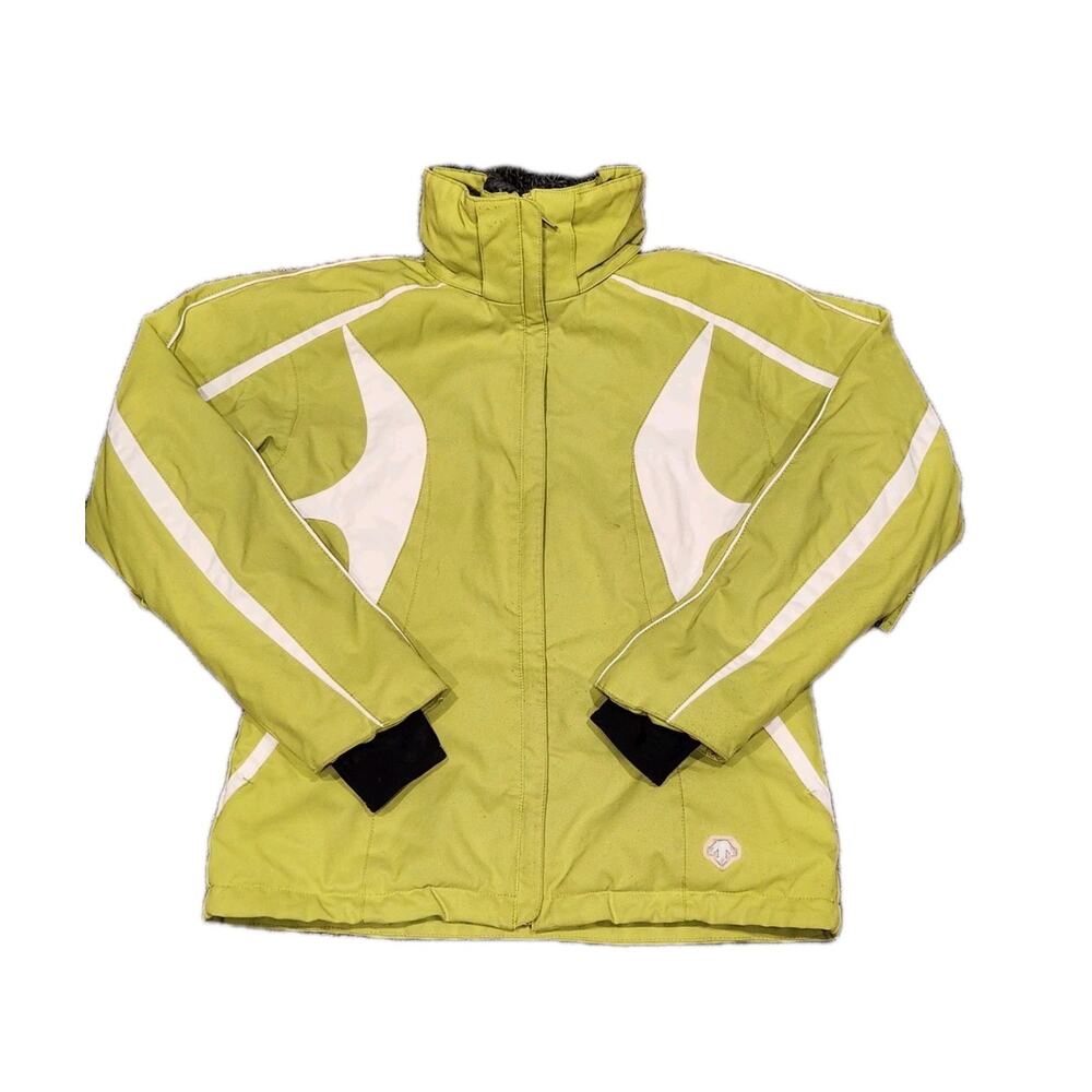 DESCENTE Ski Jacket Women’s Size 8 Lime Green & White Insulated Zip‎ Pockets